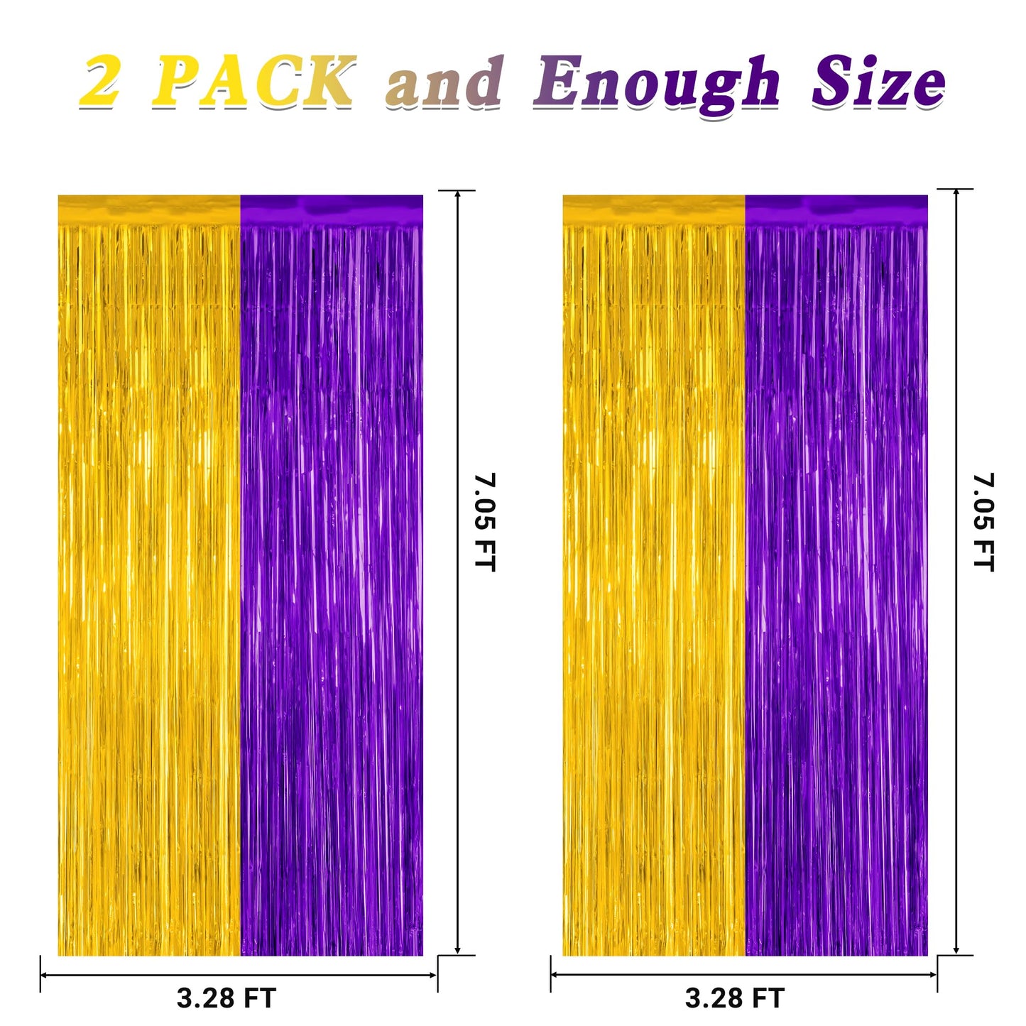 2 Pack Graduation Backdrop, 3.28 FT x 7.05 FT Grad Party Decorations 2026, Purple Gold Backdrop Foil Fringe Curtains, Metallic Purple and Gold Graduation Decorations Class of 2026 Decor