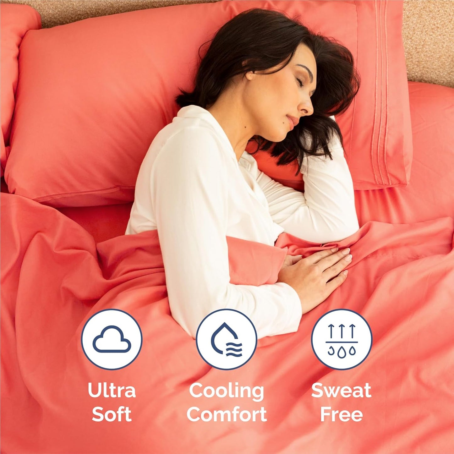 Split King Size 5-Piece Sheet Set - Comfy Cooling Bed Sheets for Luxurious Sleep - Deep Pockets, Soft & Wrinkle-Free - Oeko-Tex Certified - Coral