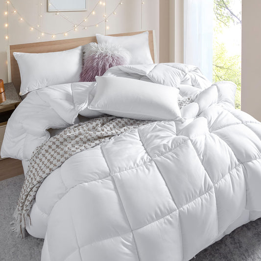 Winter Extra Warm White King Size Down Alternative Comforter, Heavyweight All Season Fiberfill Comforter Duvet Insert 106x90 with Corner Tabs - Ultra Soft Brushed Microfiber Shell
