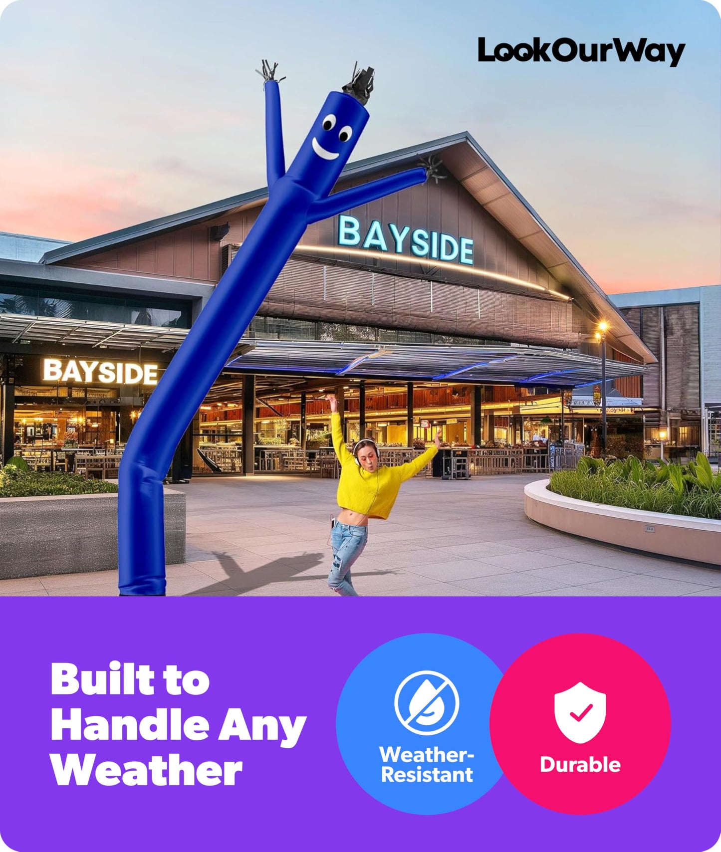 LookOurWay Air Dancers Inflatable Tube Man Attachment - 20 Feet Tall Wacky Waving Inflatable Dancing Tube Guy for Business Promotion - Blower Not Included - Blue