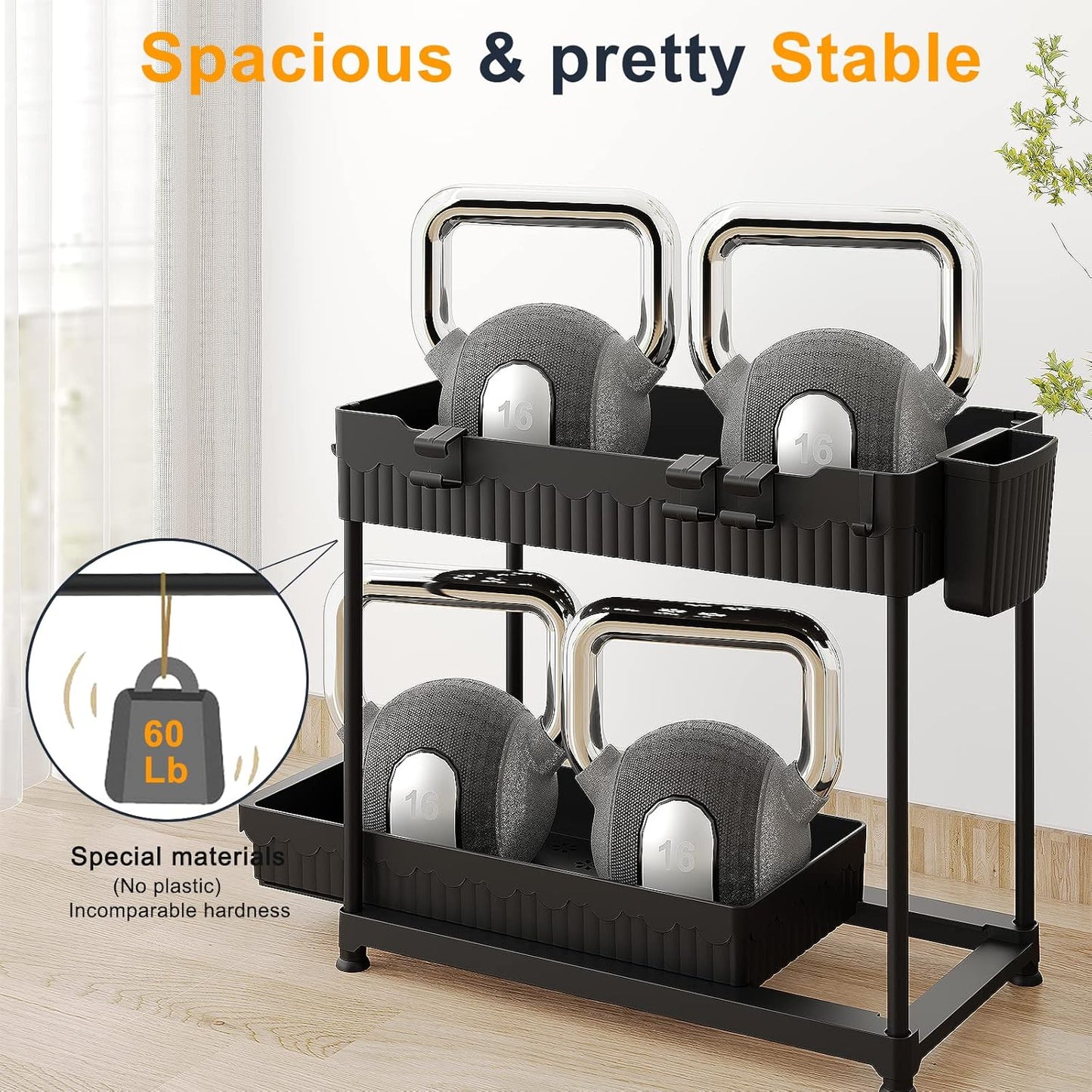 Sevenblue Under Sink Organizers - 2 Pack Multi-Purpose Pull-Out Cabinet Storage for Bathroom & Kitchen | Black