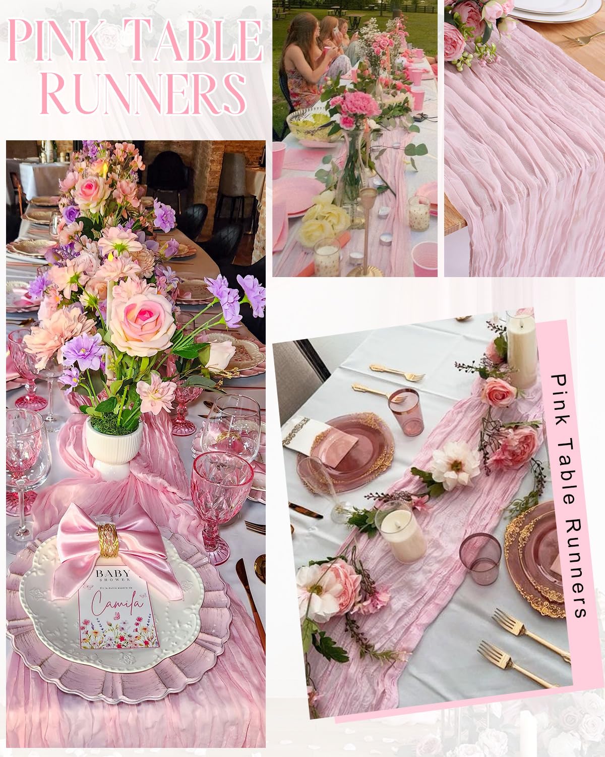 8 Pack Pink Cheesecloth Table Runner 21x120 Inch Boho Gauze Table Runners Rustic Light Pink Table Runner for Wedding Birthday Party Baby Shower Centerpiece Valentine's Day Home Decorations