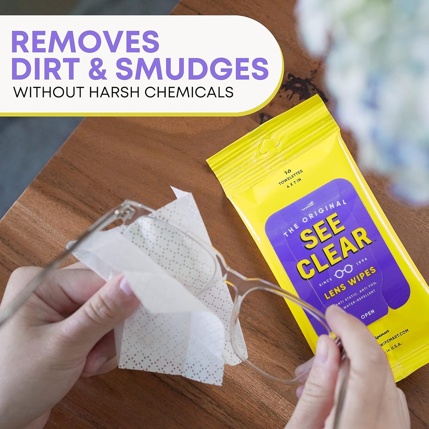 See Clear Lens Cleaning Wipes - Streak-Free Pre-Moistened Towelettes for Eyeglasses & Screens | 192 Wipes in 12 Resealable Packs