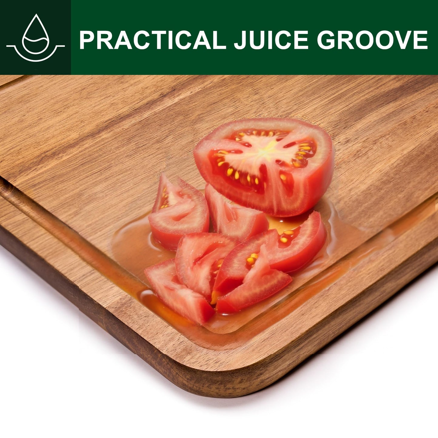 Acacia Wood Cutting Board Set with Holder, Wooden Cutting Boards for Kitchen, Reversible Chopping Boards for Meat, Vegetables, Cheese, Set of 3