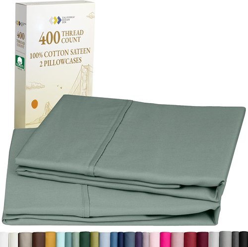 California Design Den King Size Pillowcase Set - 400 Thread Count 100% Cotton Sateen | Soft Breathable Sage Green