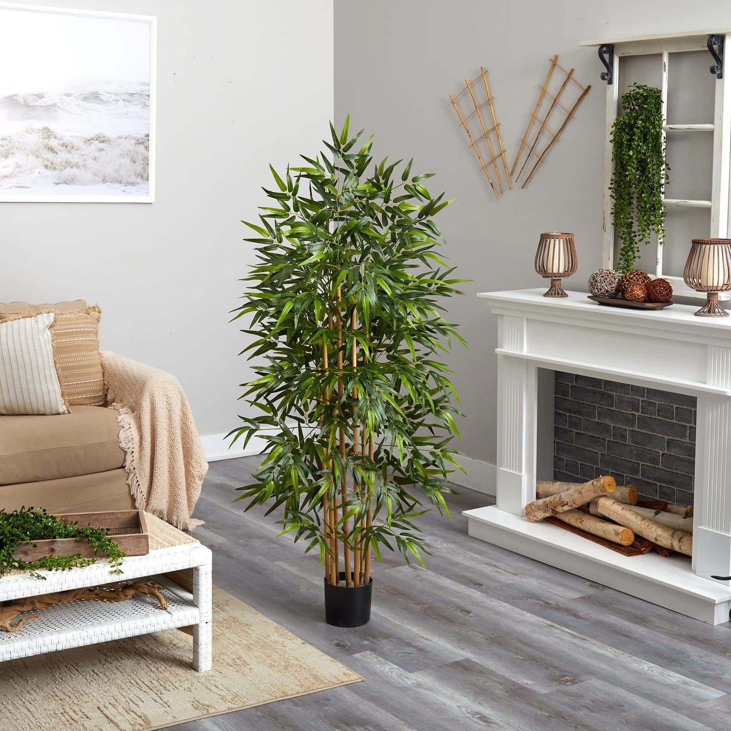 Nearly Natural 64in Bamboo Tree, Fake Bamboo Plants with 7 Natural Trunks, 5.3ft Tall Faux Plants for Indoor Home Decor with 1040 Realistic Fake Leaves