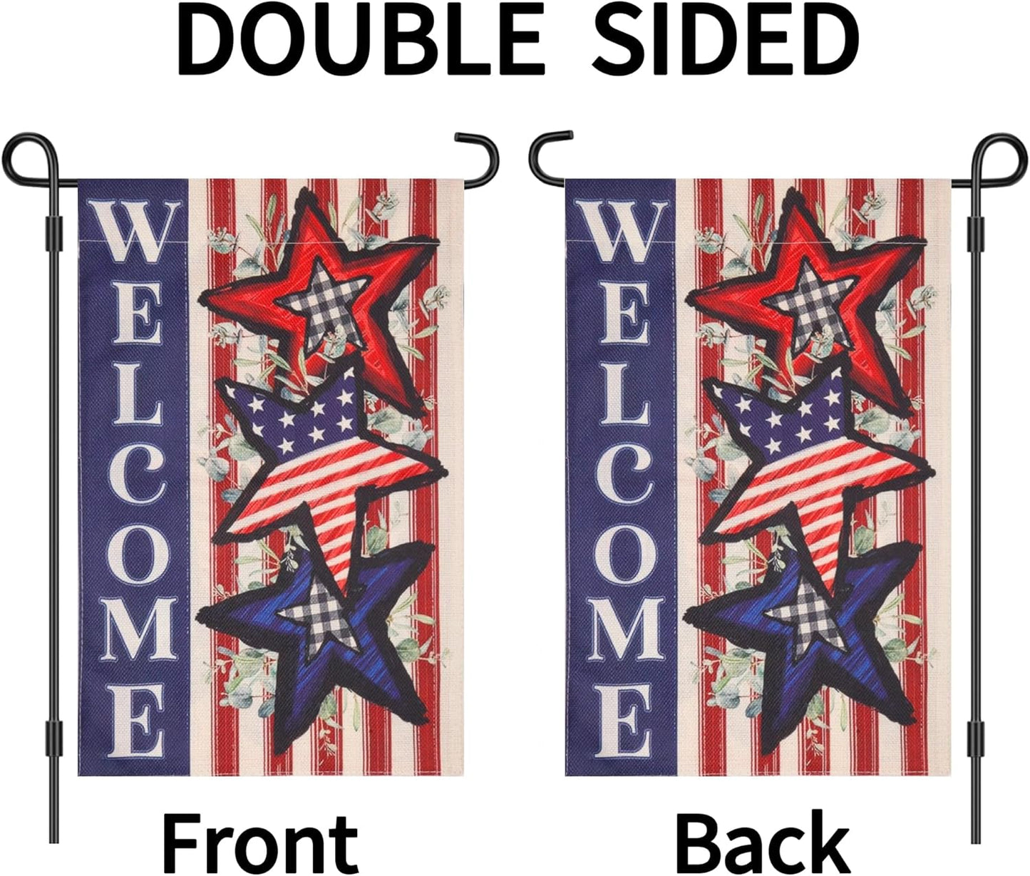 Skiennix 12x18 Inch Double-Sided Patriotic Garden Flag - Welcome American Stars & Stripes Outdoor Decor