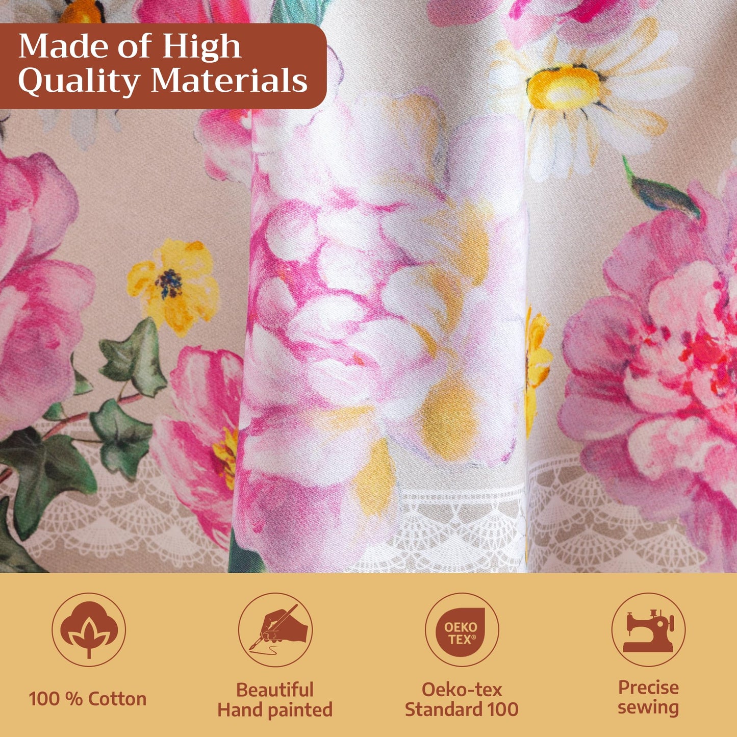 Maison d' Hermine Table Cloth Round Table 100% Cotton 69 Round Inches Tablecloth Reusable Decorative for Dining Kitchen Room Farmhouse Home Gifts for Mothers Day Spring Summer - Pivoine