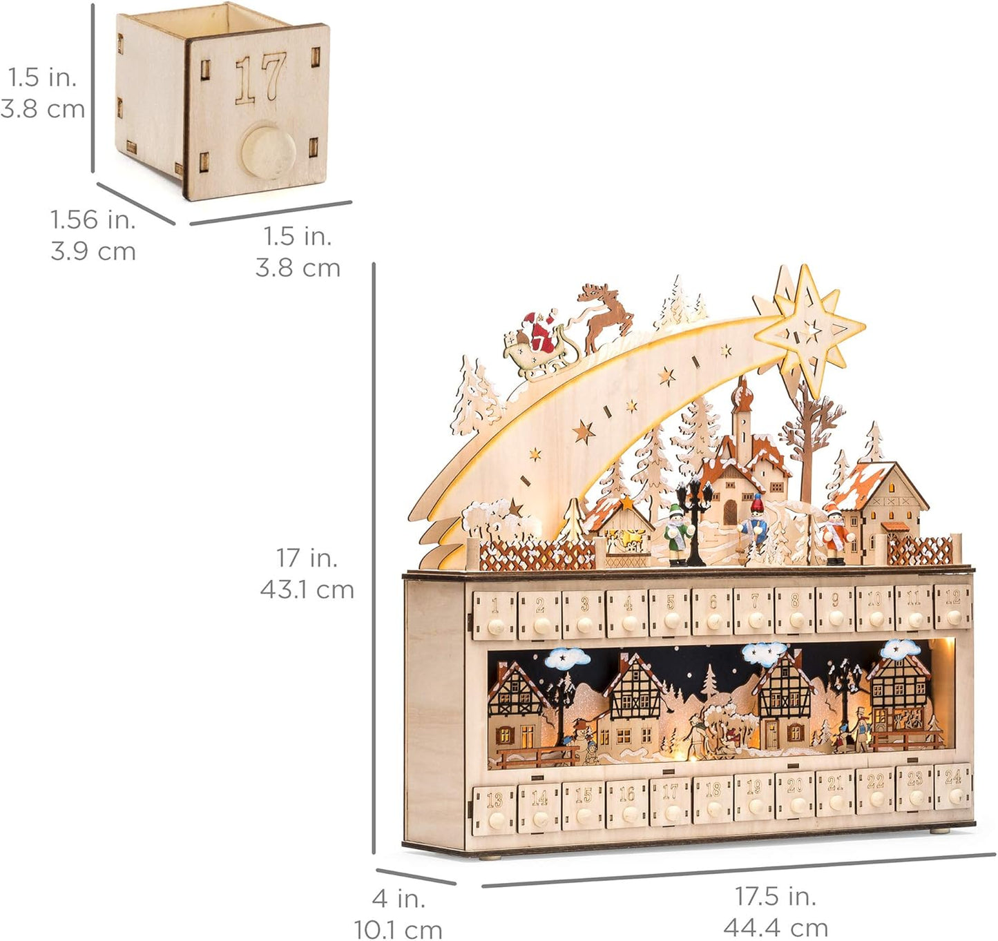 Best Choice Products Wooden Christmas Advent Calendar - Shooting Star Holiday Decor with LED Lights