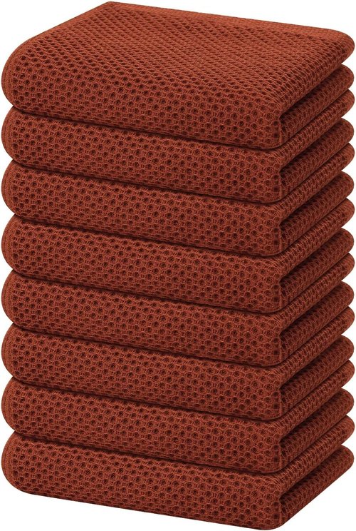 Homaxy Kitchen Dish Towels - 100% Cotton Waffle Weave, Ultra Soft & Absorbent, 13 x 28 Inches, 8-Pack, Rust