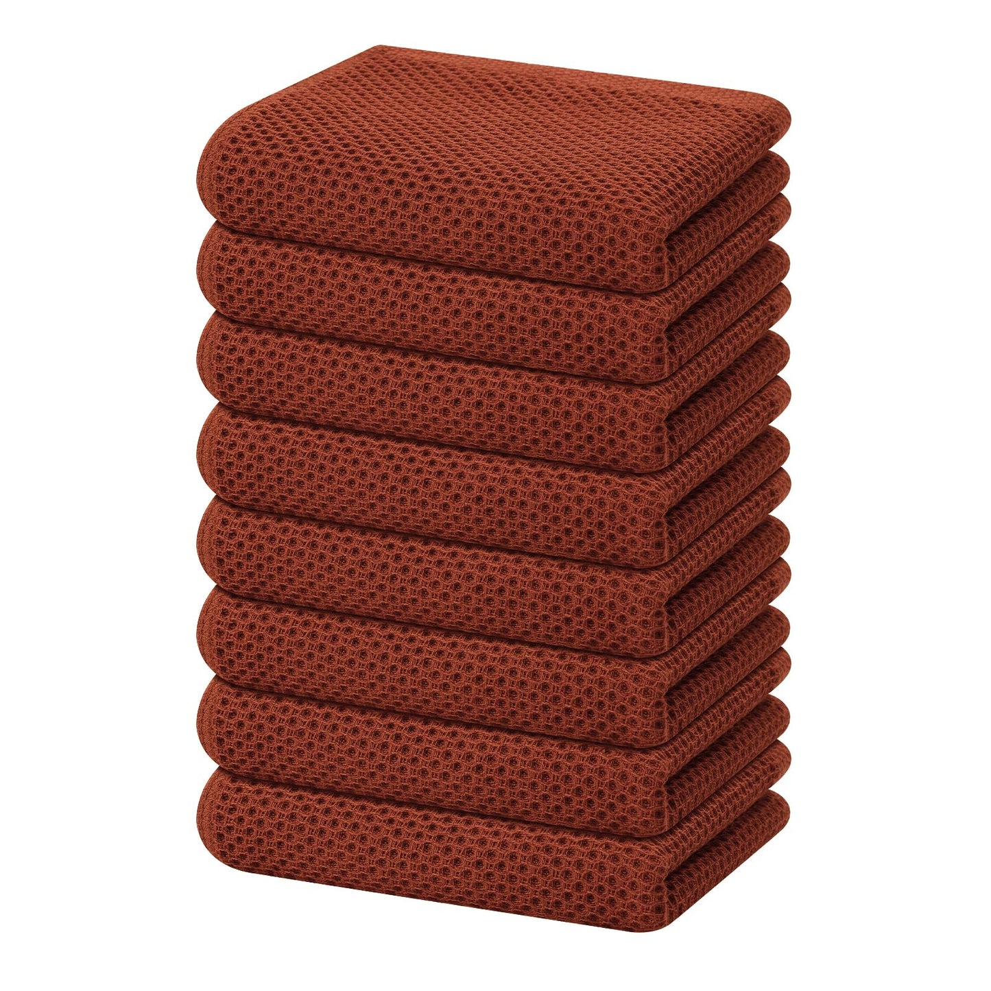 Homaxy 100% Cotton Waffle Weave Kitchen Dish Towels, Ultra Soft Absorbent Quick Drying Cleaning Towel, 13 x 28 Inches, 8-Pack, Rust