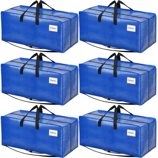 BAGAIL Heavy Duty Moving Bags with Strong Handle, Extra Large Moving Boxes, Storage Tote for Clothes, College Moving Supplies(Blue, Backpack, 6 Pack)