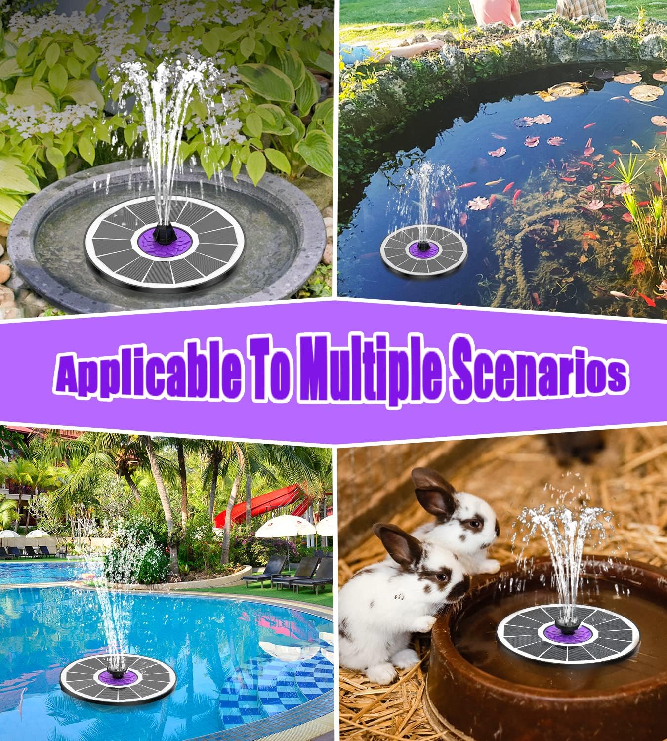 SZMP Solar Fountain - 3.5W Solar Powered Bird Bath Water Fountain with 7 Nozzles & Upgraded Glass Panel | White