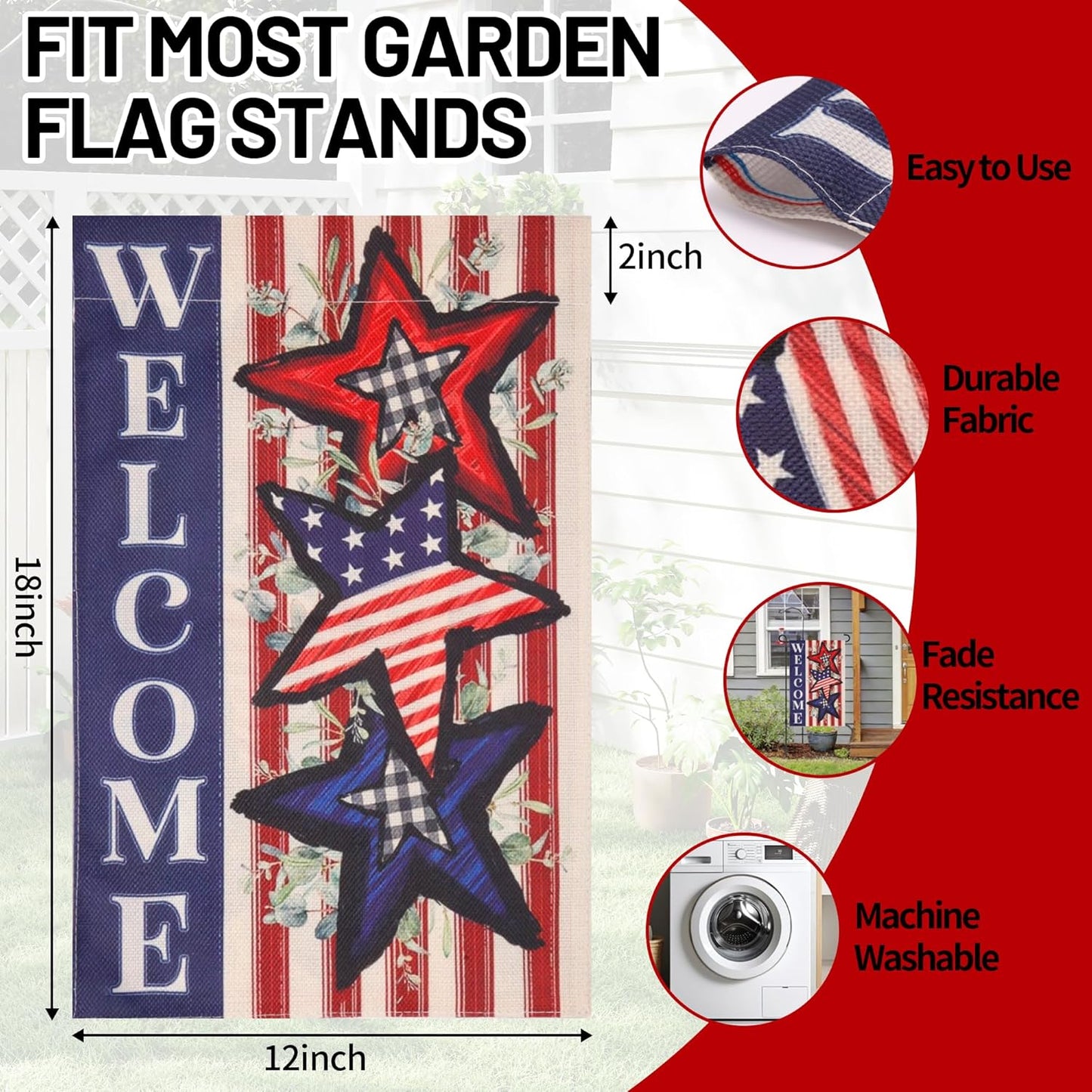 Skiennix 12x18 Inch Double-Sided Patriotic Garden Flag - Welcome American Stars & Stripes Outdoor Decor