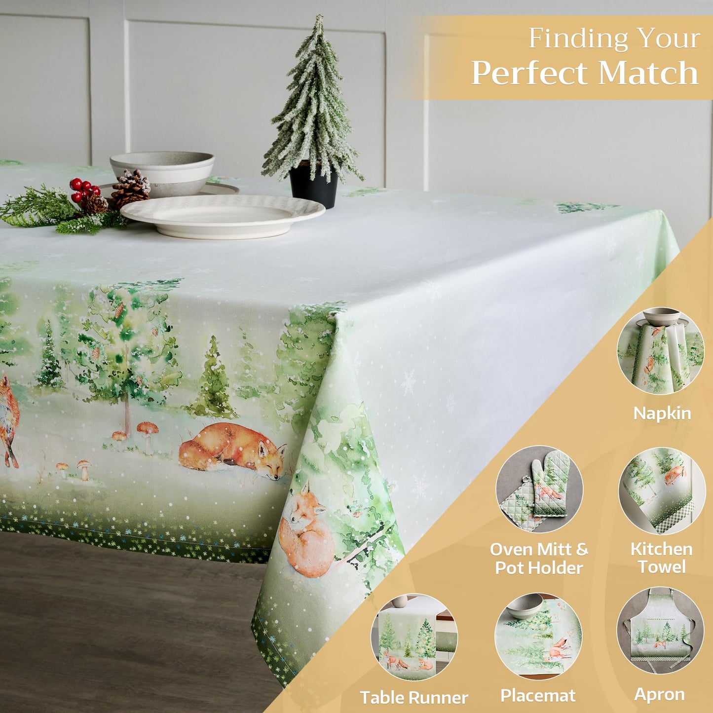 Maison d' Hermine Table Cloth Rectangle Table 100% Cotton 54 x 72 Inches Fall Tablecloth Reusable Everyday Use for Thanksgiving Christmas Decorations Dining Farmhouse Party (Winter Mornings)