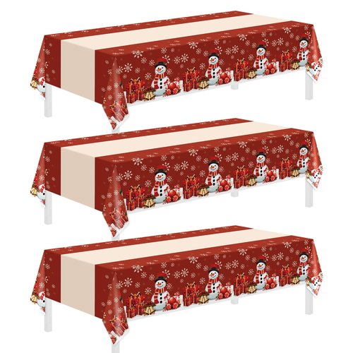 Childom 3 Pack Christmas Tablecloths,Disposable Plastic Tablecloths 54" x 108" Christmas Decorations,Xmas Snowman Table Cloths for Party Supplies,Plastic Table Covers for Home,Dinner,Indoor or Outside