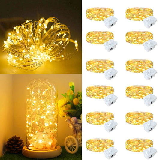 12Pack Fairy Lights Battery Operated, 7ft 20 LED 3 Modes Speed Twinkle Mini String Lights Waterproof Silver Wire Firefly Starry Lights for Mason Jars Wedding Party Christmas Decorations