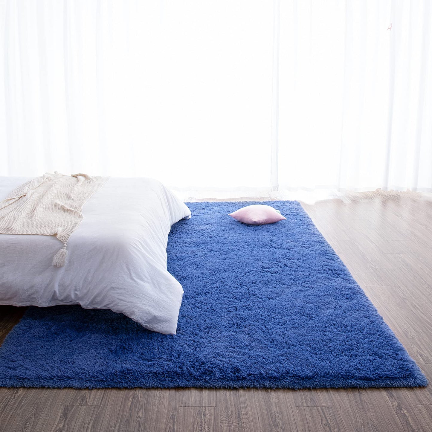 TWINNIS Super Soft Shaggy Rugs Fluffy Carpets, 5x8 Feet, Indoor Modern Plush Area Rugs for Living Room Bedroom Kids Room Nursery Home Decor, Upgrade Anti-Skid Rectangular Fuzzy Rug, Indigo
