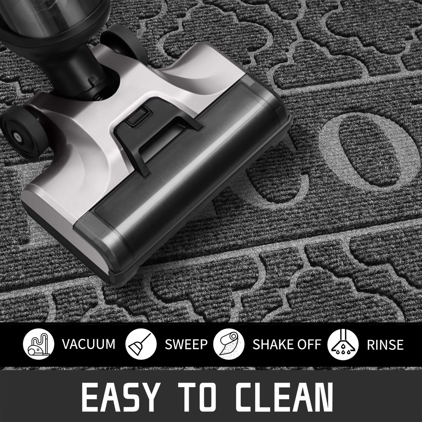 Yimobra Welcome Mat Outdoor Indoor, 47x32 All-Season Waterproof, All-Weather Heavy Duty Doormat, Low Profile Porch Patio Entrance Mat, Sturdy Natural Rubber, Dark Grey