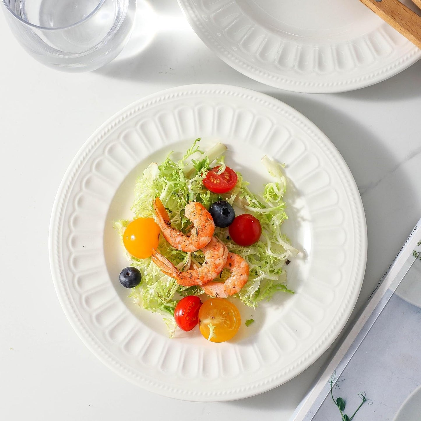 Neaylfe 8-Inch Ceramic Dessert Plates - Embossed Porcelain for Appetizers & Salads | Dishwasher & Microwave Safe