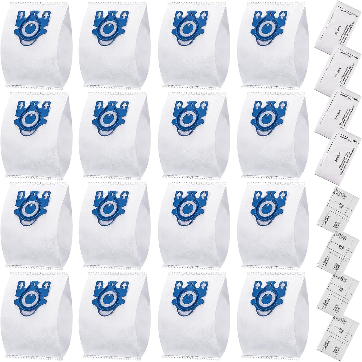 Miele AirClean 3D GN Vacuum Cleaner Bags - 16 Pack with 4 Motor Protection & AirClean Filters | Compatible with Classic C1, Complete C1-C3, S2-S8 Series