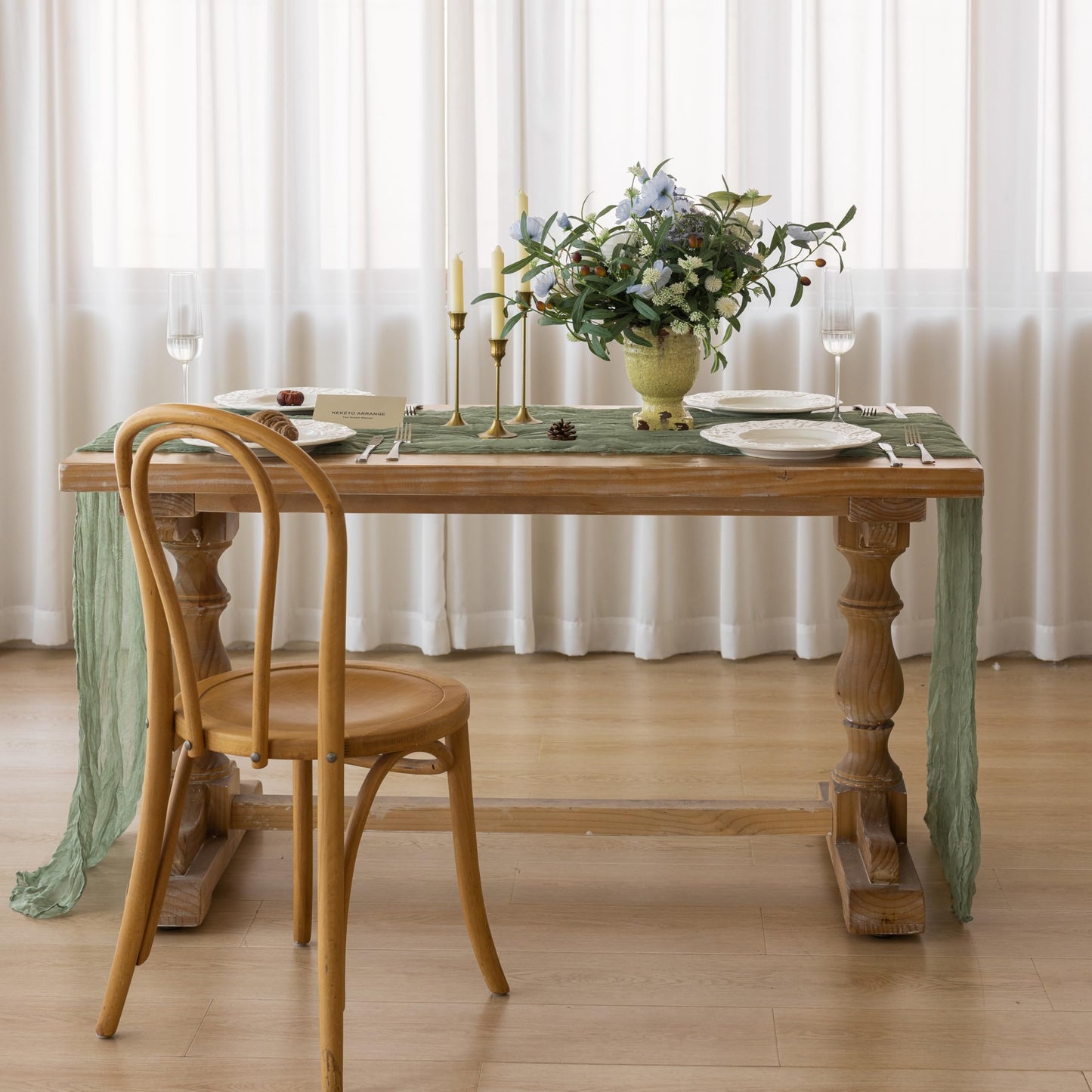 Keketoarrange Sage Green Table Runner Sheer French Country Decor Rustic Gauze Bali Yarn Cheesecloth 120 Inch 10 FT Cheese Cloth for Wedding Baby Bridal Shower Party Spring Summer Home Decorations