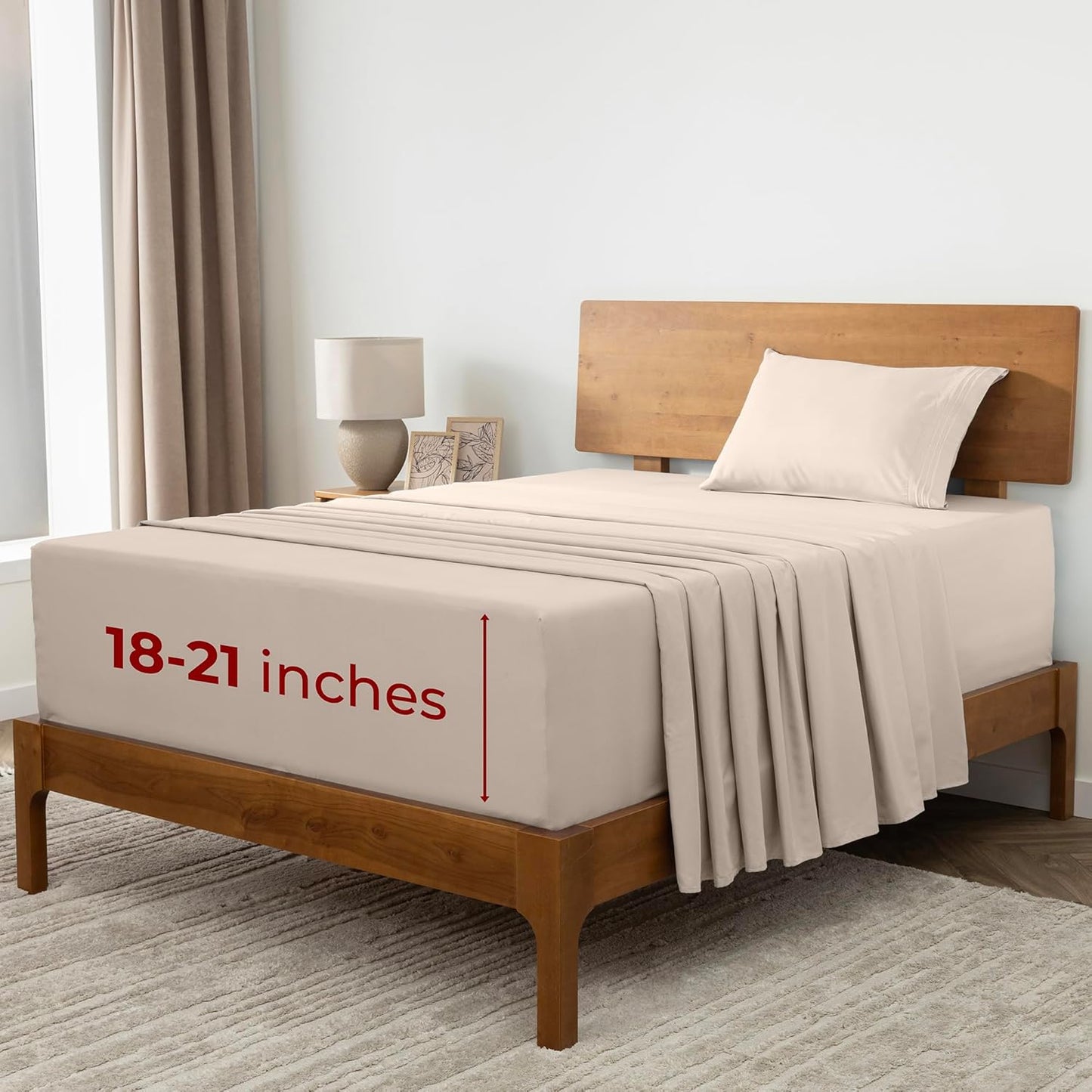 Mellanni Extra Deep Twin XL Sheets - Hotel Luxury Bedding Set | Ultra Soft, Cooling, Stain Resistant - Beige