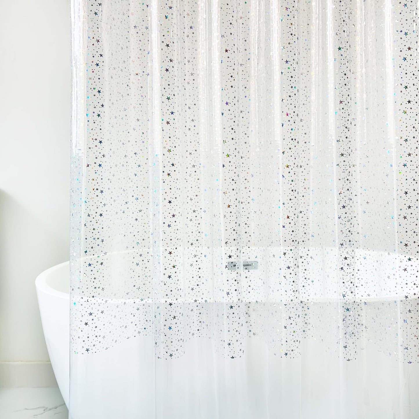 Riyidecor Clear Shower Curtain Liner - Holographic Iridescent Design | 72" x 72" Waterproof with Hooks