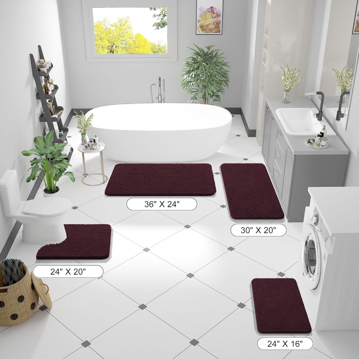 OLANLY Bathroom Rugs - Extra Soft Chenille Bath Mats with Rubber Backing | Quick Dry, Machine Washable, 30x20, Black Cherry