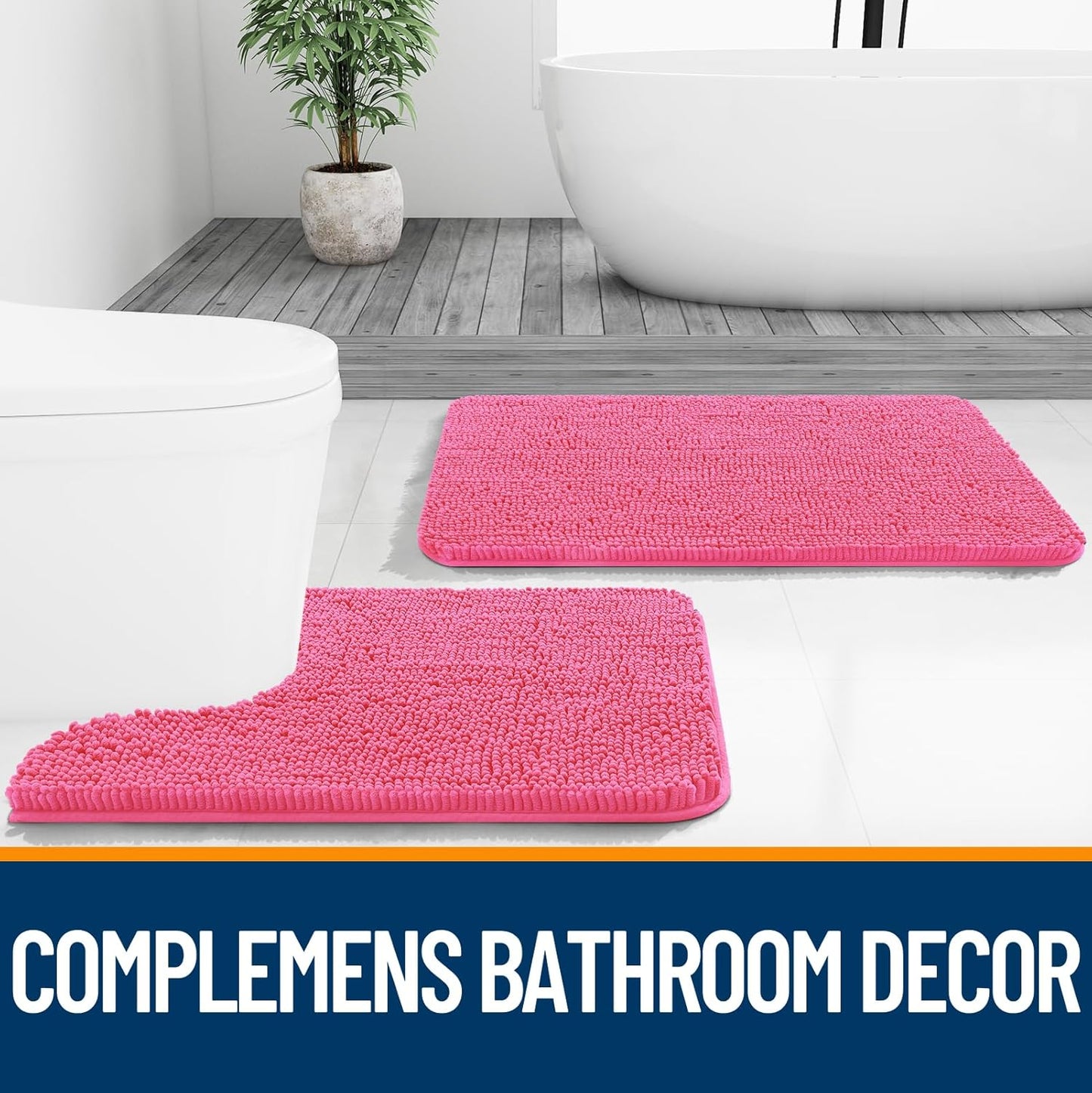 OLANLY Bath Rugs - Extra Soft Chenille with Rubber Backing | Quick Dry, Machine Washable, 30x20, Hot Pink