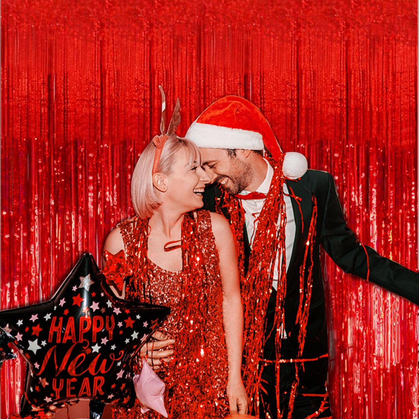 10 Pack Red Streamers Party Backdrop Christmas Decorations Foil Fringe Backdrop Curtains Carnival Casino Theme Birthday New Year Holiday Celebration Bachelorette Party Decorations Supplies