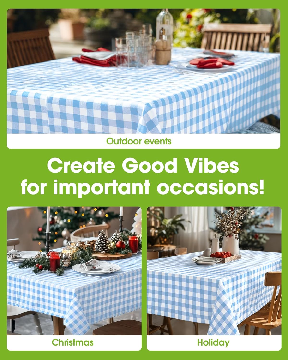 Pureegg Disposable Table Cloths - 10 Pack, 54 x 108 Inch, Leakproof Blue & White Gingham Design