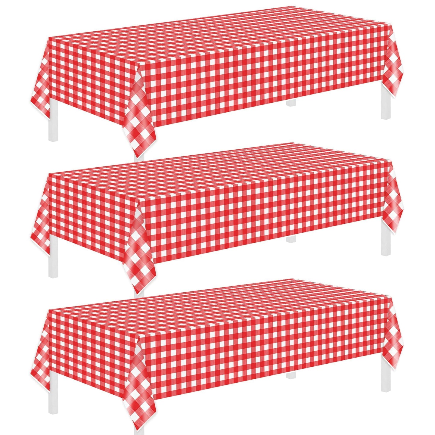 Childom 3 Pack Red and White Checkered Tablecloth 54"x108" Mothers Day Tablecloths for Rectangle,Disposable Plastic Table Cover for Wedding Home Birthday Picnic Buffet Pizza Party Racing Car Decor