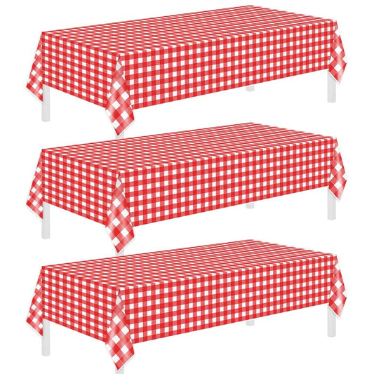 Childom 3 Pack Red and White Checkered Tablecloth 54"x108" Mothers Day Tablecloths for Rectangle,Disposable Plastic Table Cover for Wedding Home Birthday Picnic Buffet Pizza Party Racing Car Decor