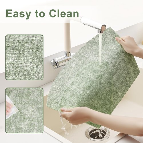 Homaxy Round Table Placemats Set of 6, Washable Wedge Shaped Faux Leather Table Mats, Wipeable Kitchen Dinner Place Mats for Indoor Outdoor, Grass Green