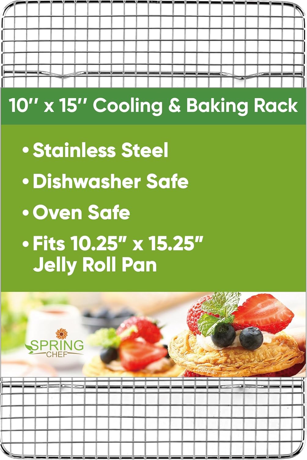 Spring Chef Stainless Steel Cooling Rack - Heavy Duty 10 x 15 Inch Oven Safe Baking Rack | Dishwasher Safe