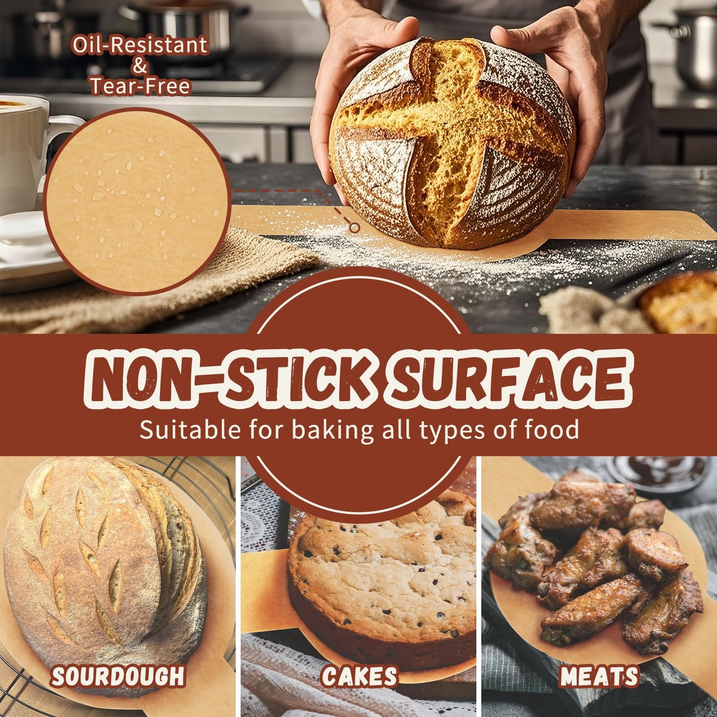 Parchment Paper for Sourdough Baking, GIGYES Bread Sling for Dutch Oven, 8" Round Parchment Paper with Long Handles for air fryer, Easy-Lift, Non-Stick, Odor-Free, 50 Sheets for Cake Baking