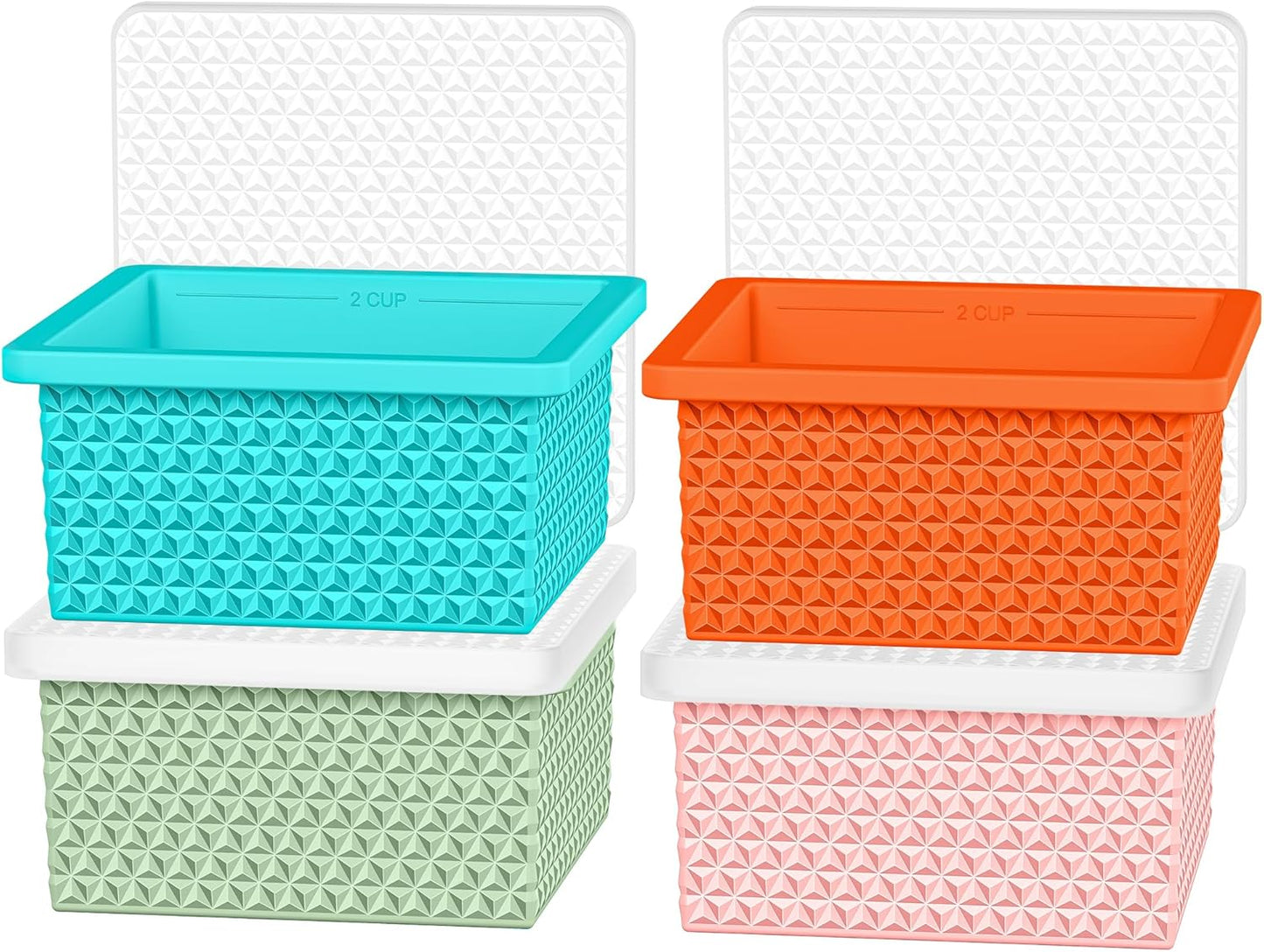 Silicone Freezer Molds - 2-Cup Stackable Soup Cube Storage Tray with Lid | 4-Pack, Oven & Dishwasher Safe