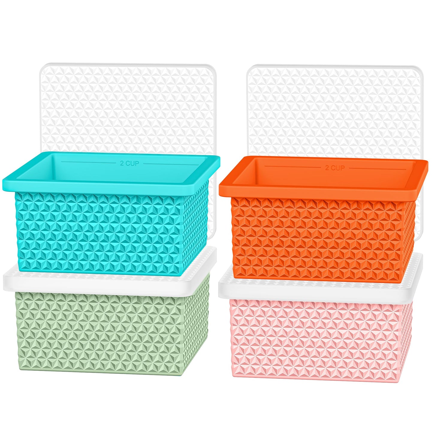 Silicone Freezer Molds for Soup Cube - 2-Cup Freezer Storage Container Tray with Lid,4 Pack Stackable Ice Cube Trays for Portion Control,Food Storage Meal Prep,Oven & Dishwasher Safe