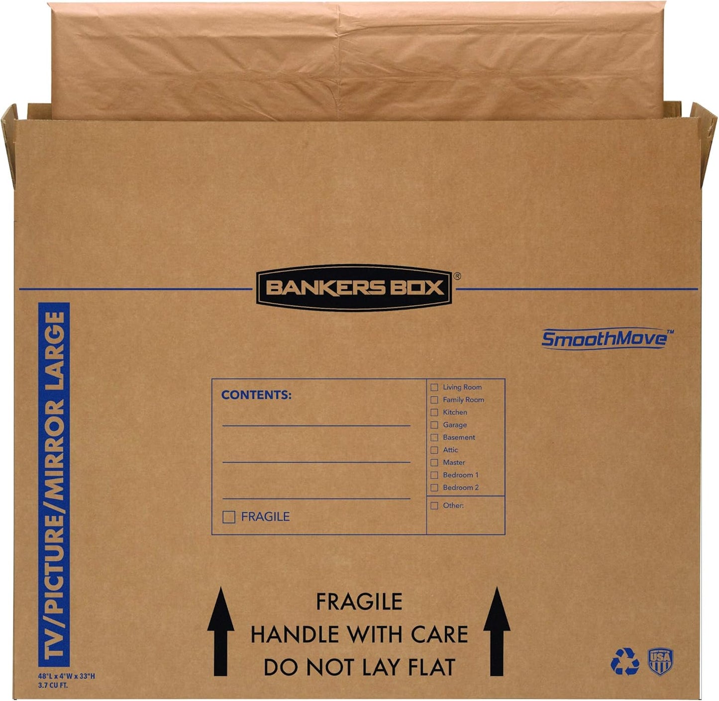 Bankers Box Moving Box - Large 4 Pack for TVs & Mirrors Up to 55" | 48" x 4" x 33" Dimensions