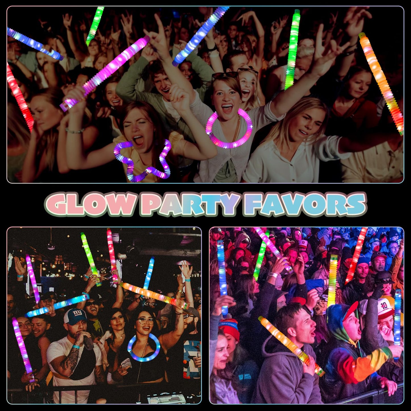SUNPROUND 36 Pack Glow Sticks Party Favors Light Up Pop Tubes Sensory Toys LED Glow Sticks Camping Necklaces Bracelets Birthday Goodie Bag Stuffers Classroom Prizes Gifts Halloween Easter