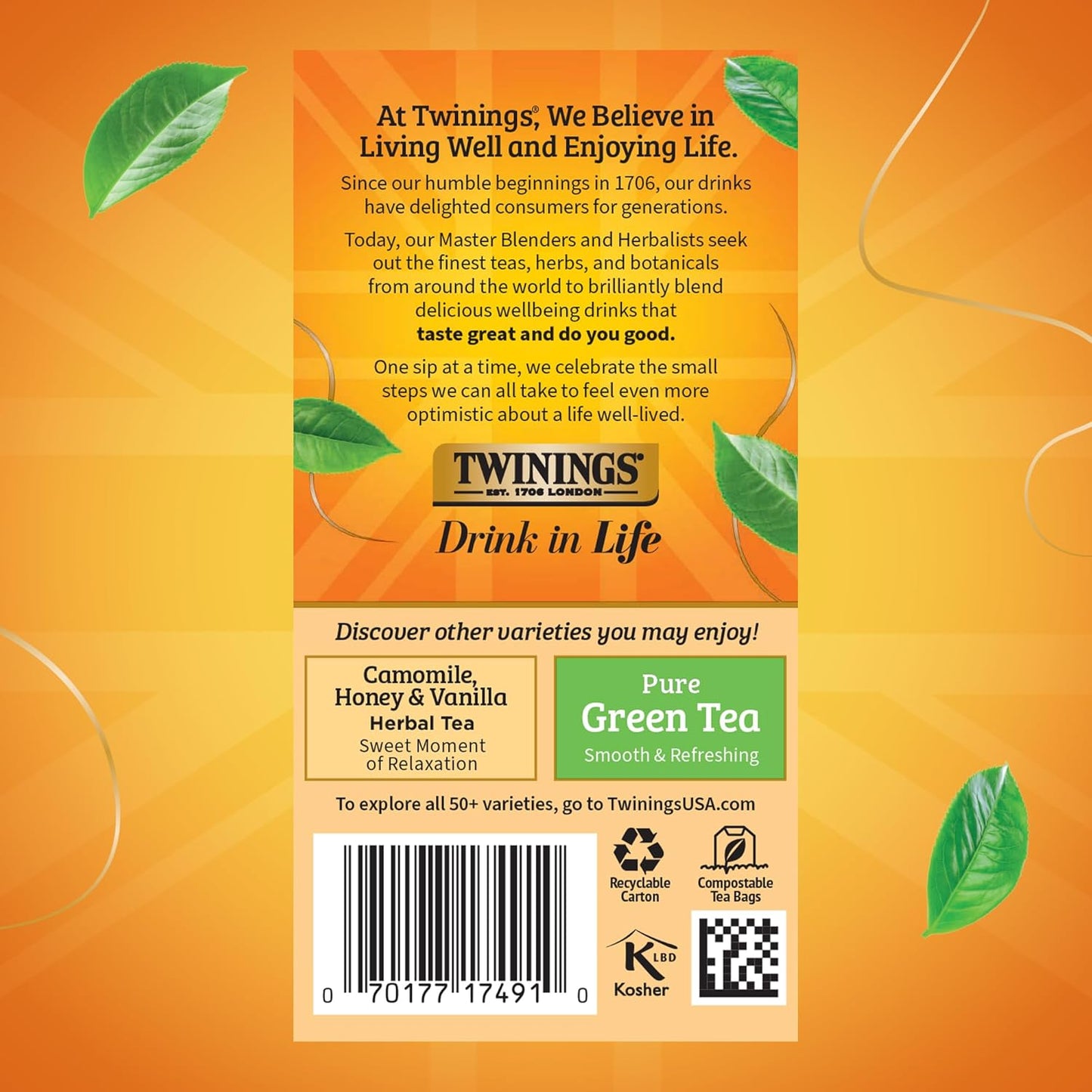 Twinings Herbal Tea - Peppermint & Creamy Vanilla, Caffeine-Free, 20 Individually Wrapped Bags (Pack of 6)