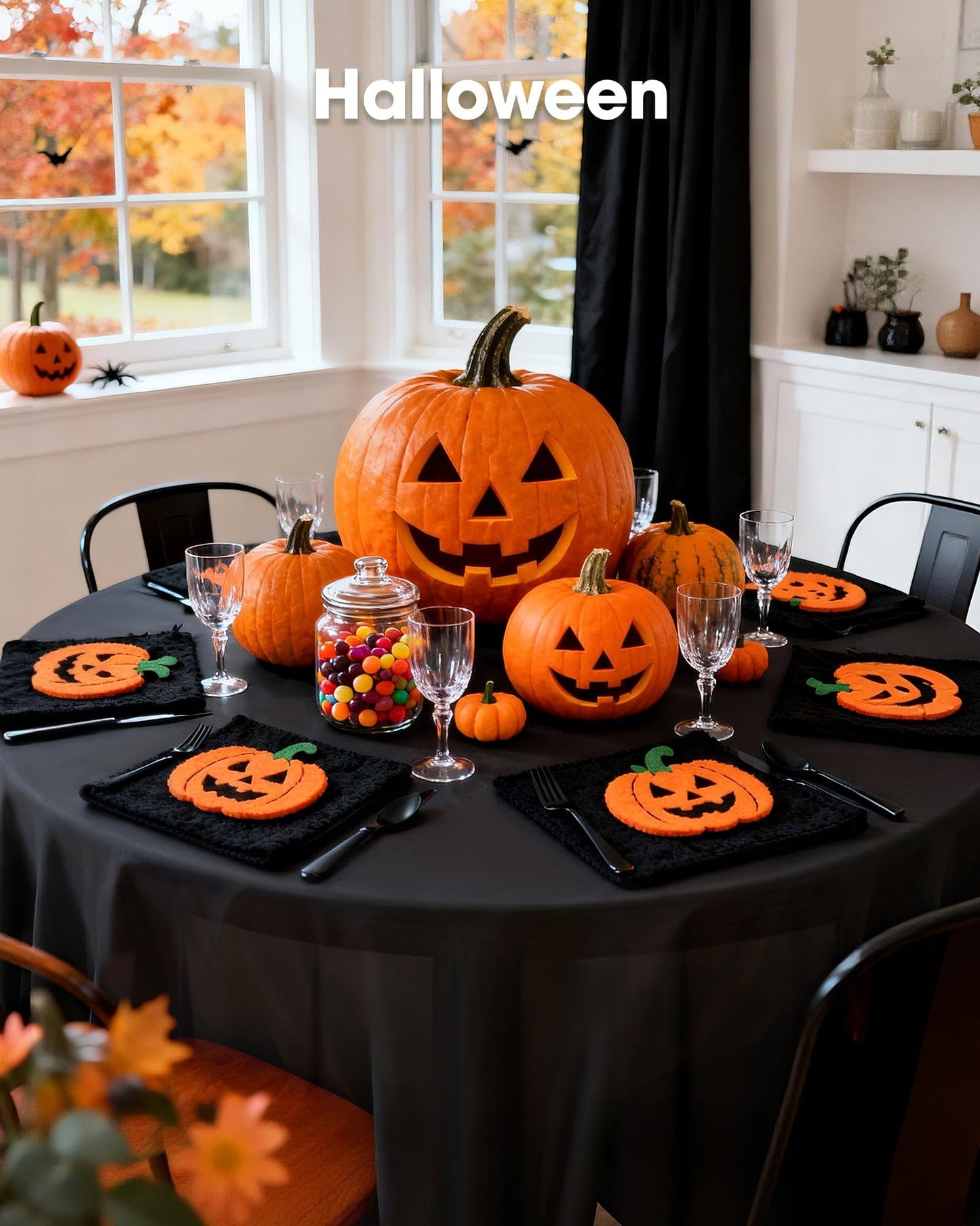 Pureegg Plastic Table Cloth Disposable 10 Pack, 84'' Round Table Cloths, Halloween Party Decorations, Summerween Decor, Halloween Tablecloths, Round, Plastic Cover, Leakproof & Sturdy, Black