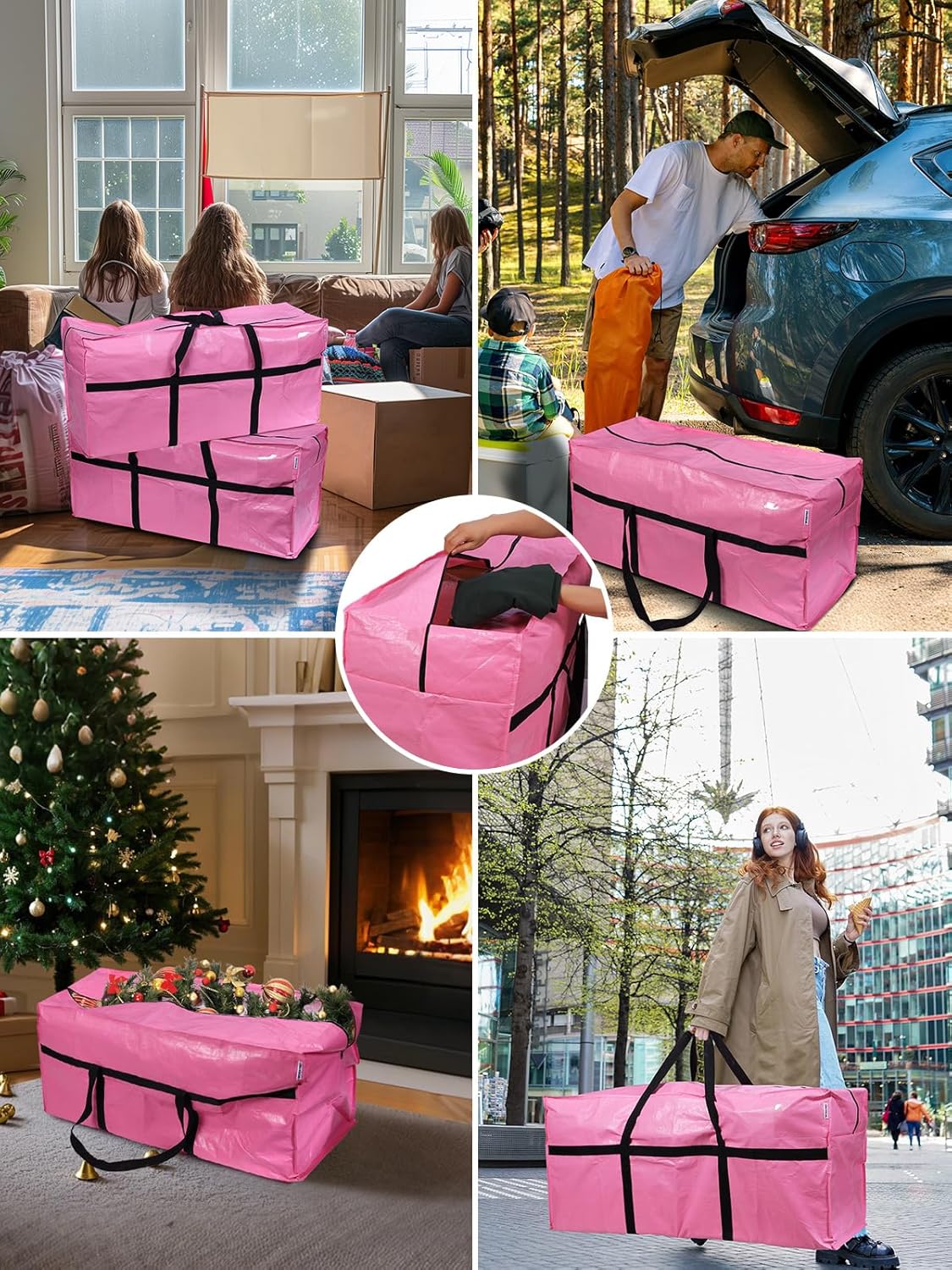 WORKPRO 66 Gallon Extra Large Heavy-Duty Moving Bags - Water-Resistant Storage Totes, 2-Pack | Pink
