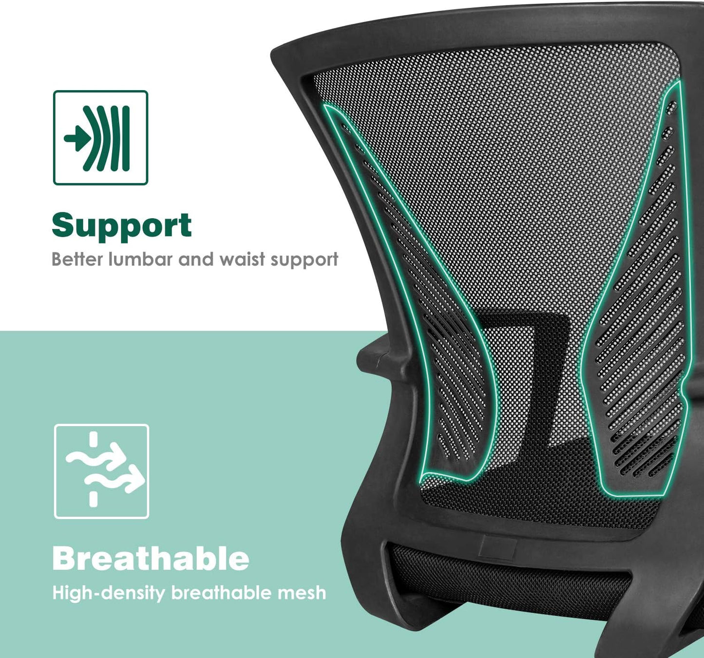 Tuoze Ergonomic Office Chair - Mid Back Mesh Design with Lumbar Support & Armrests | Black