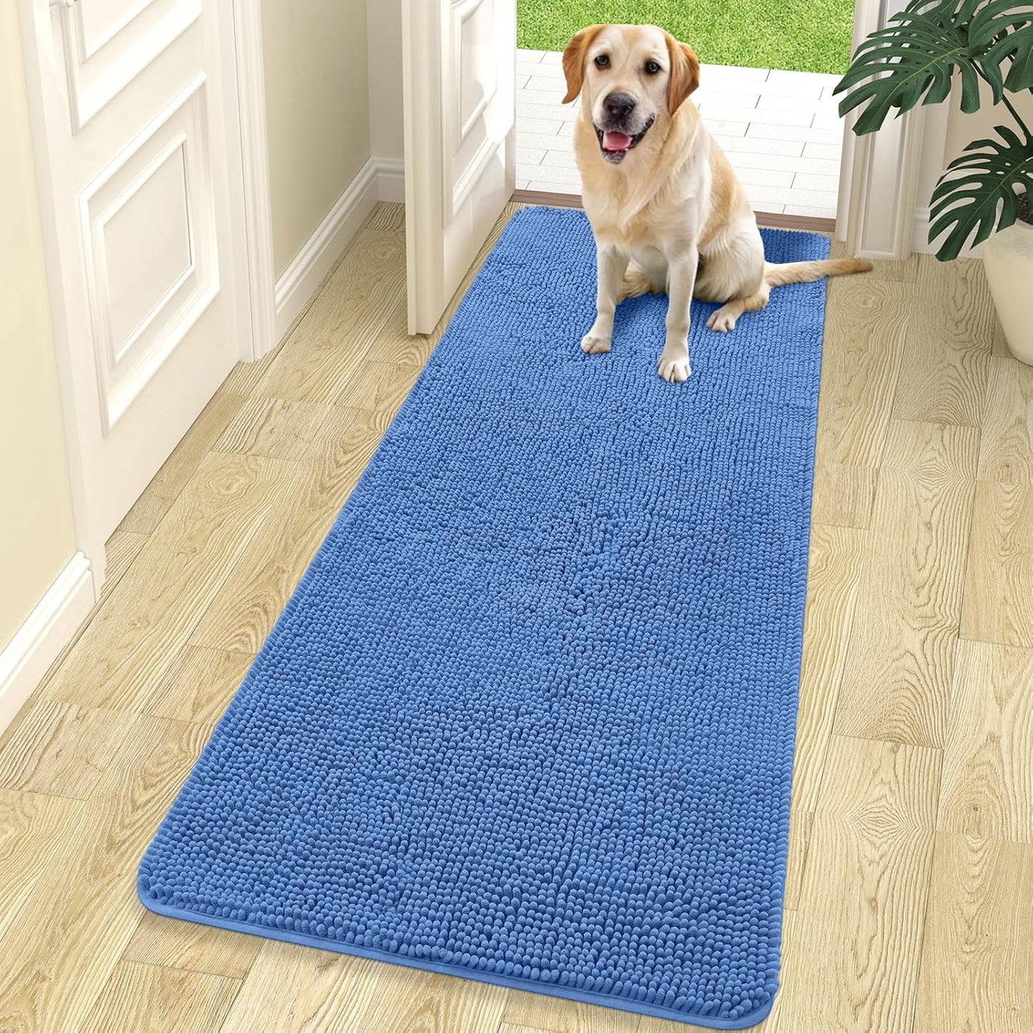 OLANLY Dog Door Mat - Absorbent Non-Slip Washable Doormat for Muddy Paws | 70x24 Cornflower Blue