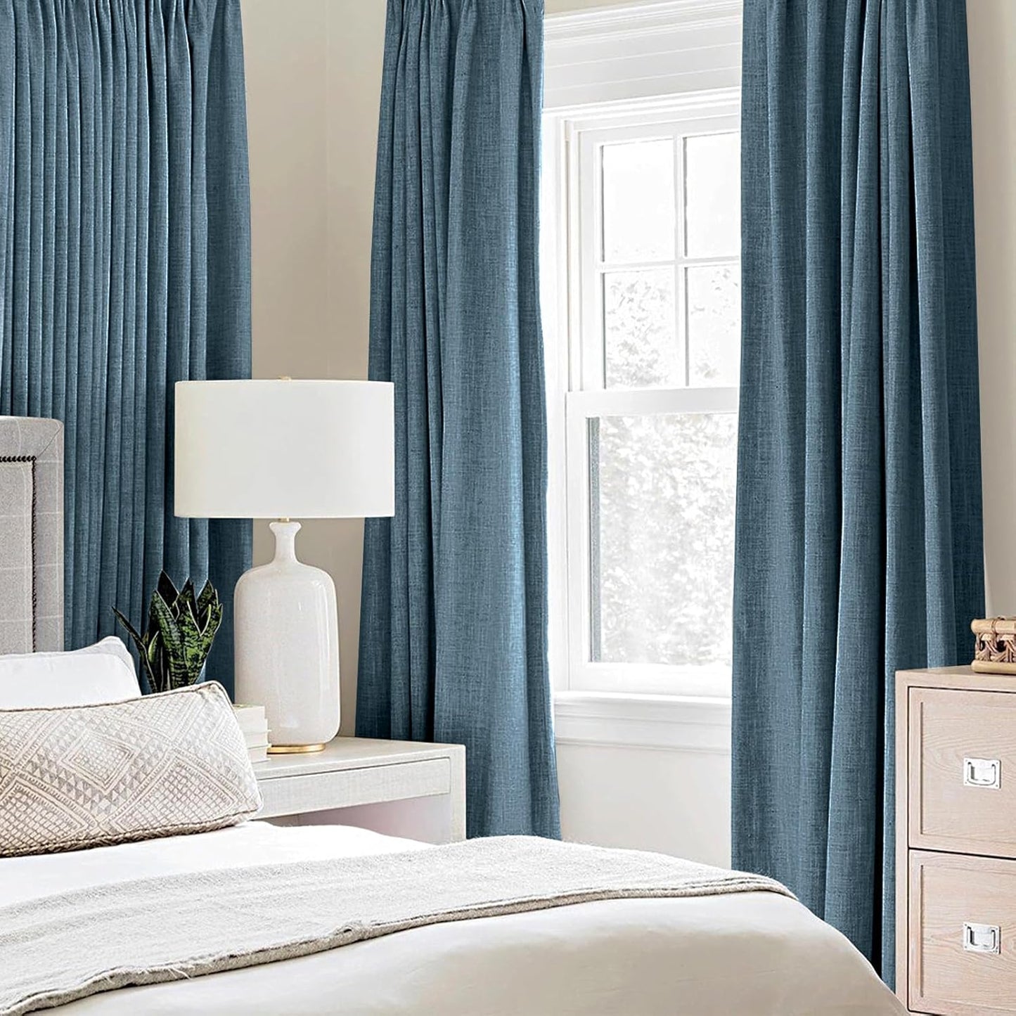 MIULEE Blackout Curtains - 100% Thermal Insulated Linen Texture Drapes | Dusty Blue, 52x72 Inch (2 Panels)