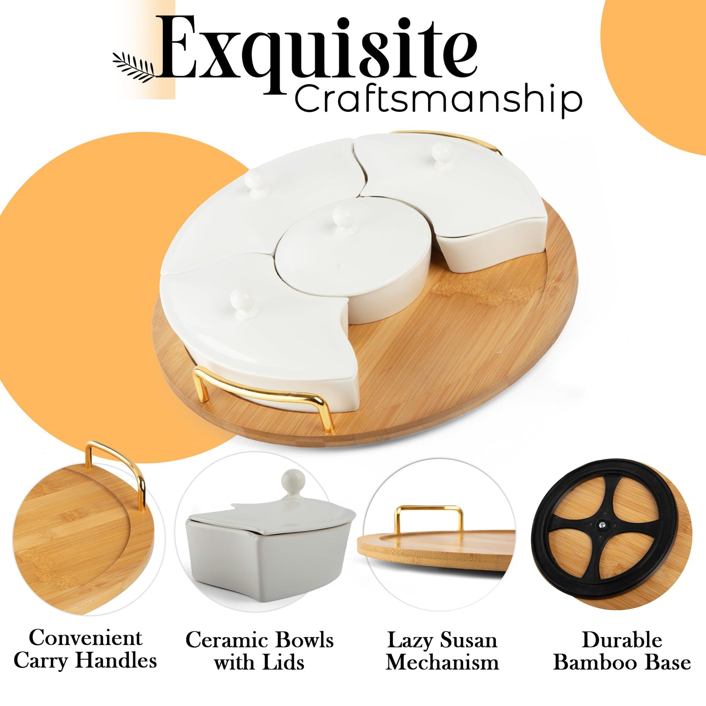 Chip and Dip Serving Set, 13.5" Serving Platters and Trays, Appetizer Serving Tray, Divided Serving Tray, Party Serving Relish Trays and Platters, Lazy Susan Taco Bar, Lazy Susan Serving Platter