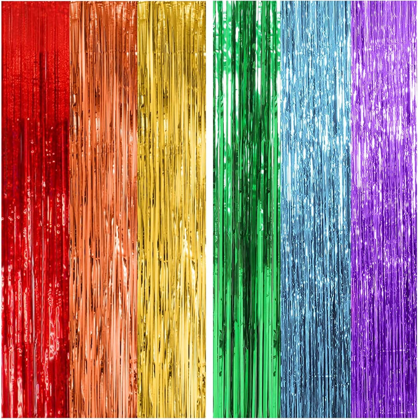 Skiennix Rainbow Backdrop - Colorful Tinsel Curtain Party Streamer for Birthdays & Events | 2 Pack