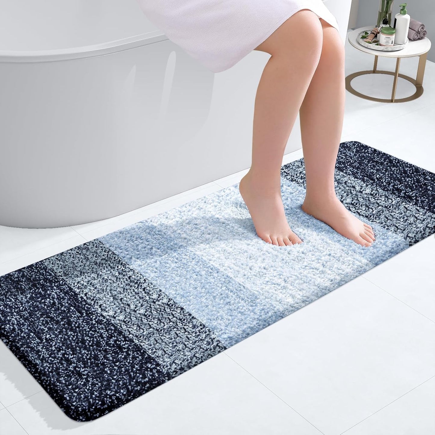 OLANLY Bathroom Runner Rug - Extra Soft Microfiber Mat, Quick Dry & Washable, 47x17, Navy Blue